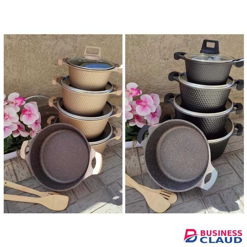12-Piece Diamond Textured Cookware Set with Non-Stick Coating and Glass Lids