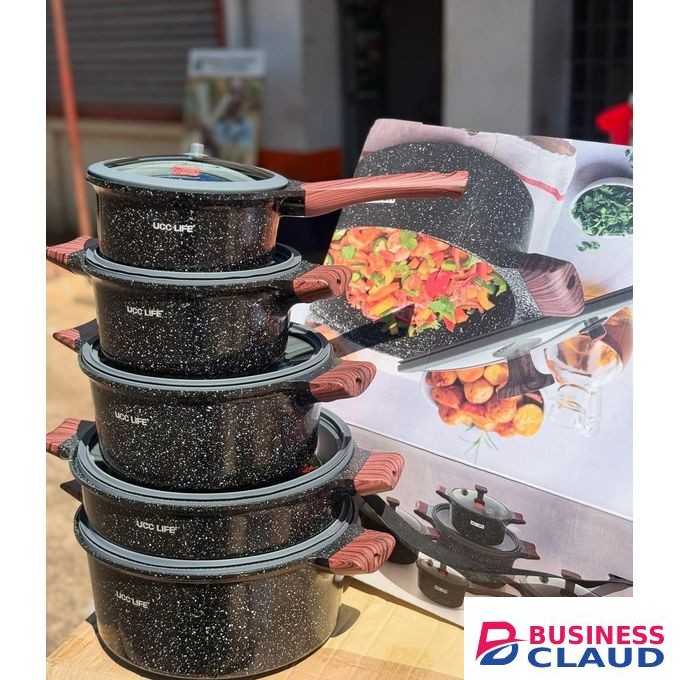 12-Piece Non-Stick Cookware Set with Tempered Glass Lids and Wooden Handles