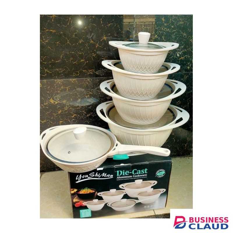 10-Piece Die Cast Cookware Set with Non-Stick Coating and Glass Lids