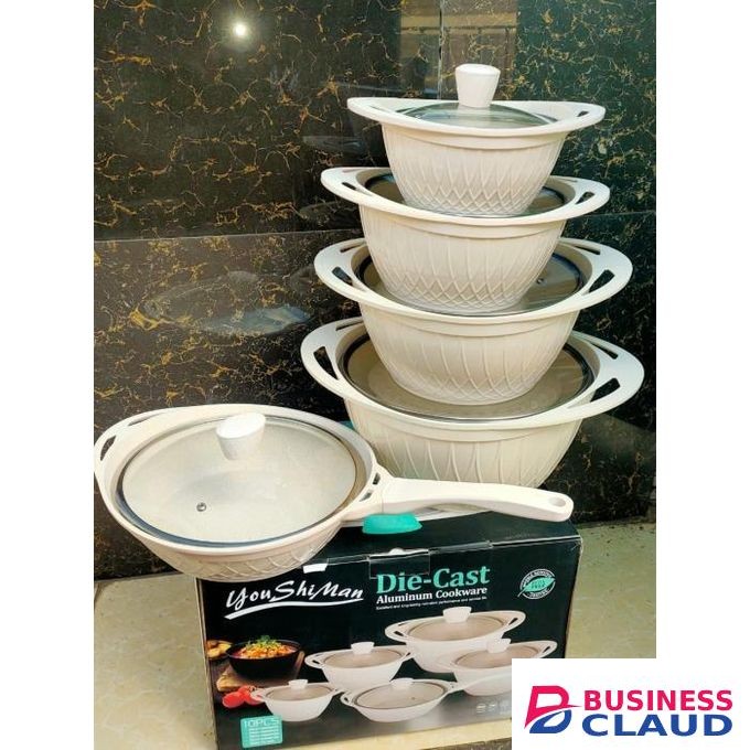 10-Piece Die Cast Cookware Set with Non-Stick Coating and Glass Lids