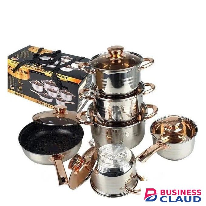 12 pieces stainless steel cookware set dish washer safe