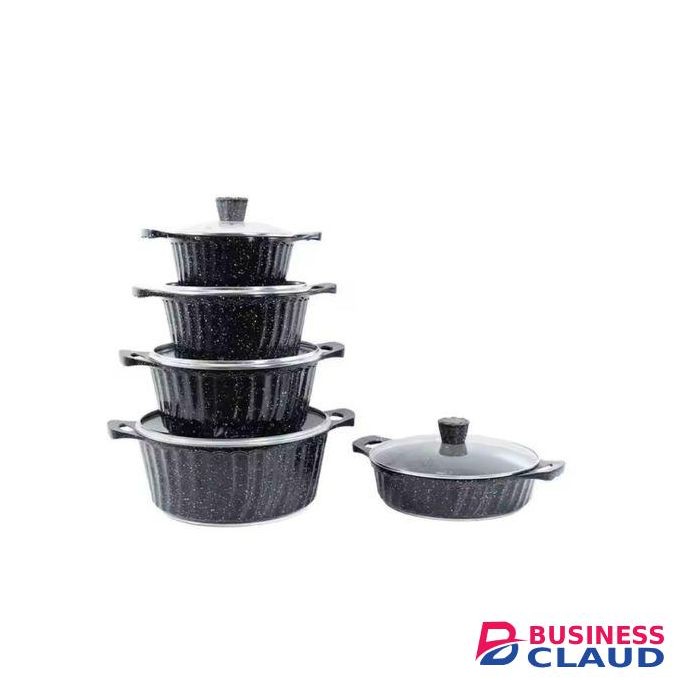 10 Pcs Granite Non-Stick Cook Ware Set Pots Sufuria - Black