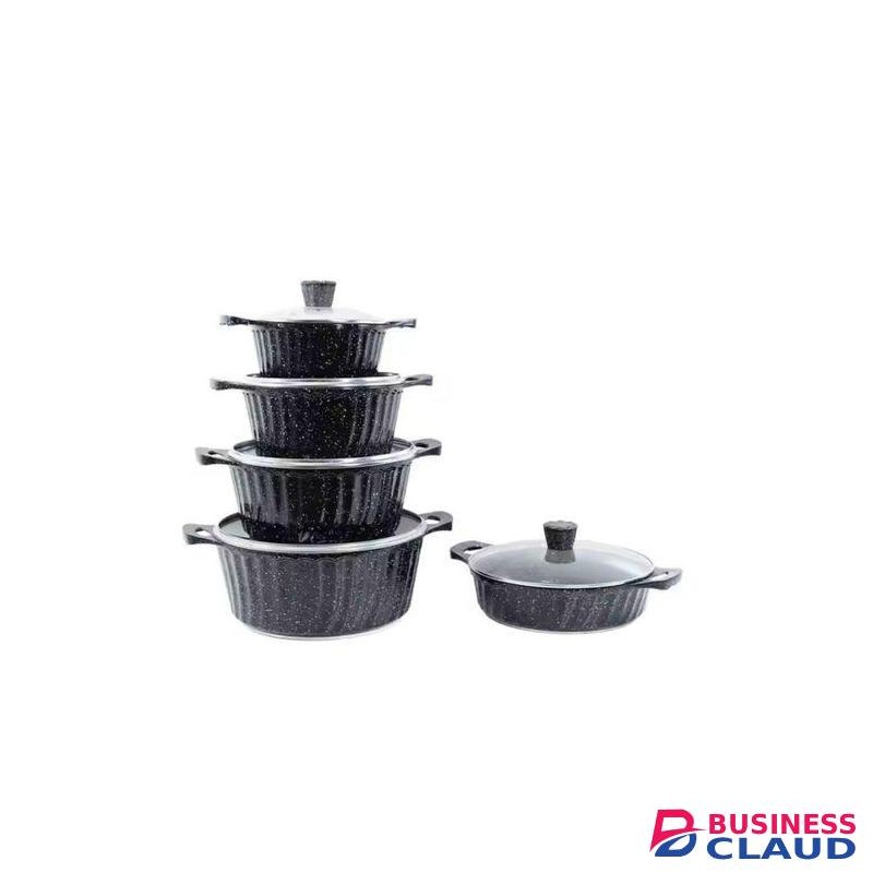 10 Pcs Granite Non-Stick Cook Ware Set Pots Sufuria - Black