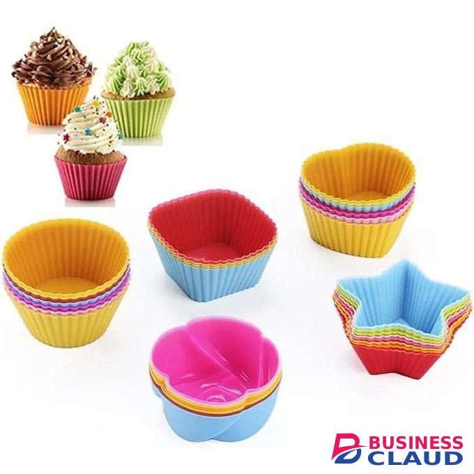 12pcs Silicone Cake Mould Various Shaped Muffin Cupcake Baking Moulds for Kitchen Cooking Bakeware Maker DIY Cake Decorating Tools, Multicolor