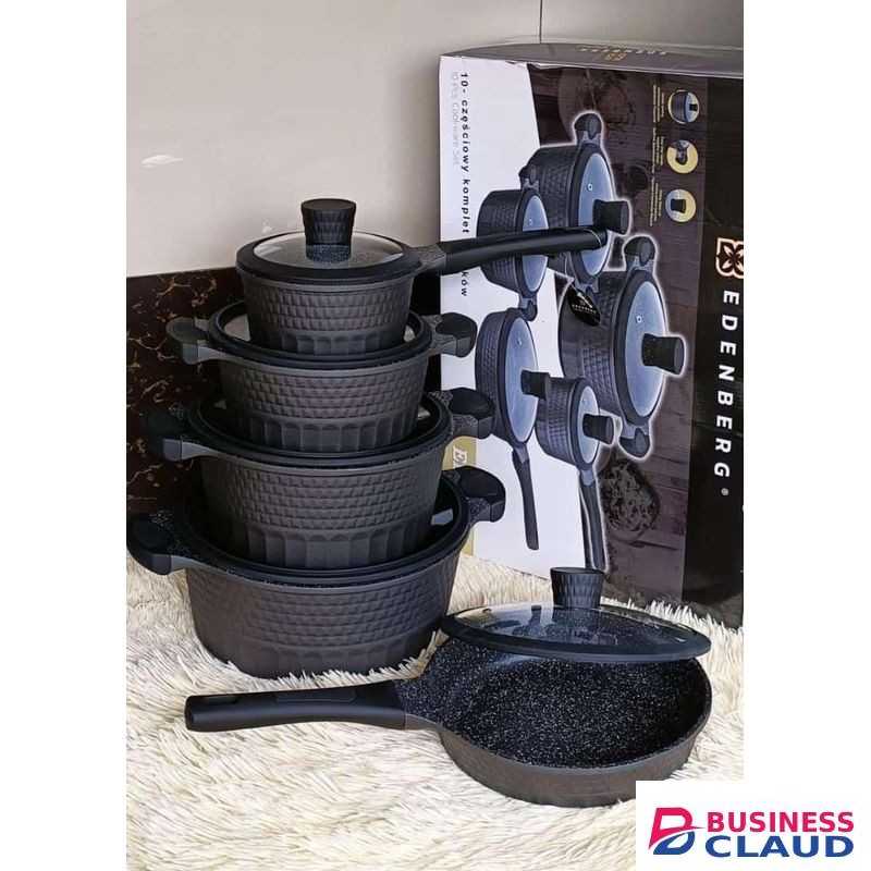 10-Piece Cookware Set with Non-Stick Interior and Tempered Glass Lids