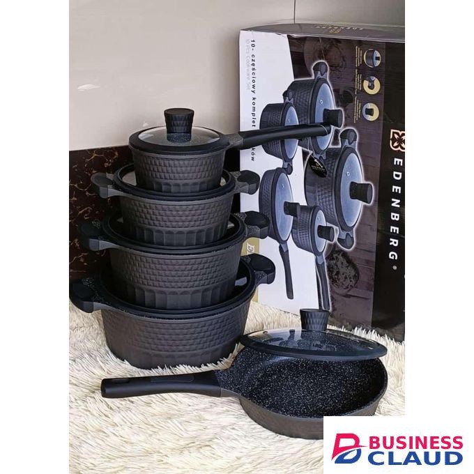 10-Piece Cookware Set with Non-Stick Interior and Tempered Glass Lids