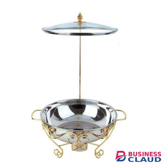 Signature 8L Elegant and Round Silver Cheffing Dish with Lid Holder for Events and Restaurant use