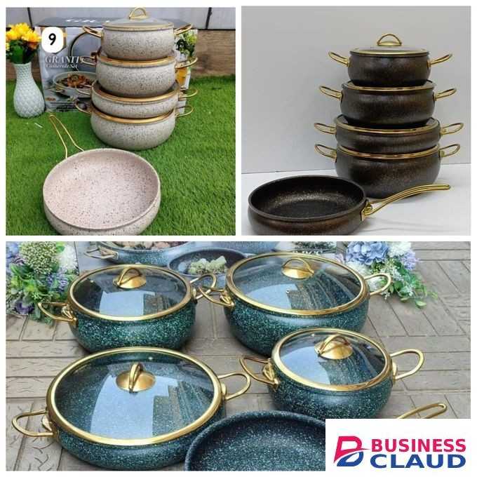 9PCS Olive Green Granite Coated Cookware Set – RoyalStone Luxe Series