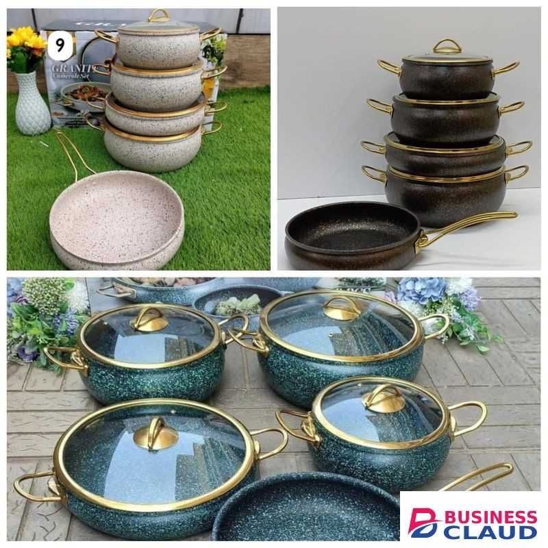 9PCS Olive Green Granite Coated Cookware Set – RoyalStone Luxe Series
