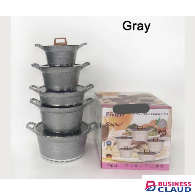 10 Pcs Granite Non-Stick Cookware Set - Heavy Duty(Grey)