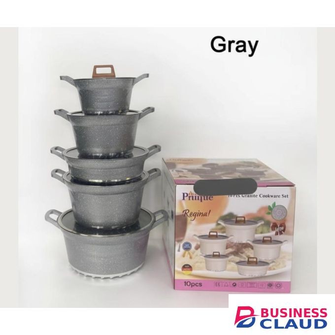 10 Pcs Granite Non-Stick Cookware Set - Heavy Duty(Grey)