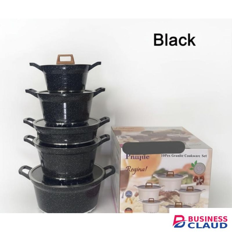 10 Pcs Granite Non-Stick Cookware Set Heavy Duty(Black)