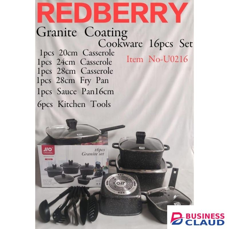 Redberry 16 pcs High Quality Granite Coating Cookware Set