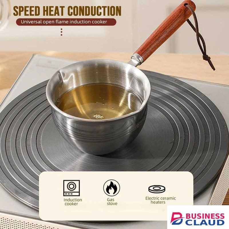 304 stainless steel small oil pan, mini frying pan with pouring spout