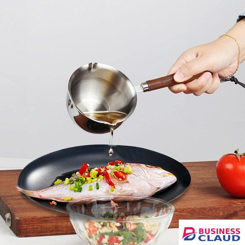 304 stainless steel small oil pan, mini frying pan with pouring spout