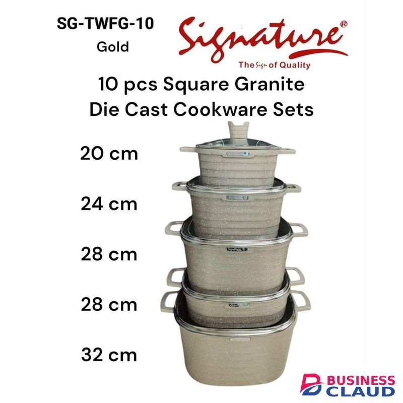 Signature 10Pcs Heavy duty Non-Stick Granite Die cast Square Cooking Pot Sufuria Set