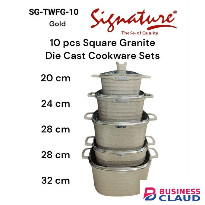 Signature 10Pcs Heavy duty Non-Stick Granite Die cast Square Cooking Pot Sufuria Set