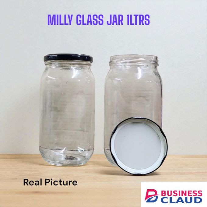 1 litre black lid glass mason jar .