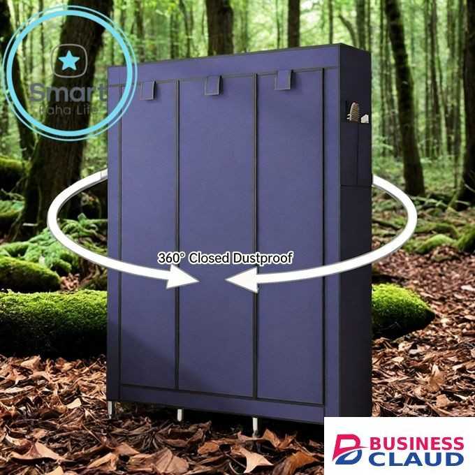 Smartraha life RahaLife 105CM 3 Column Portable Fabric Cloth Wardrobe Wardrobe - Grey 8 Shelves & Hanging Section