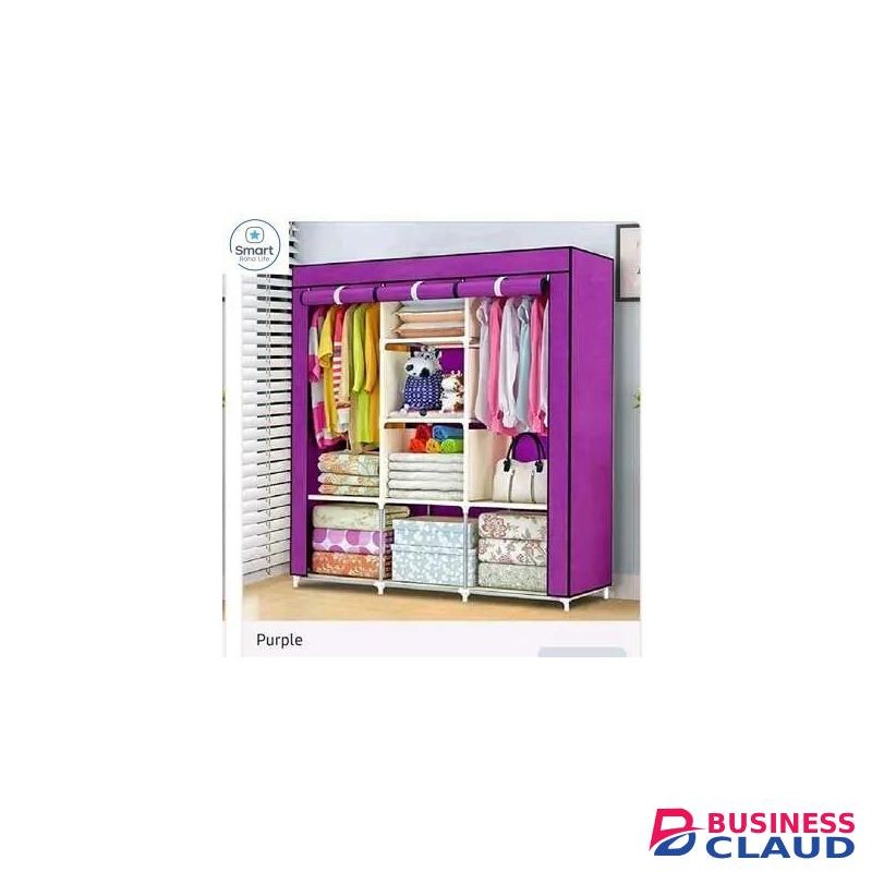 Smartraha life RahaLife 130CM 3 Column Portable Fabric Cloth Wardrobe Wardrobe - Purple 8 Shelves & Hanging Section