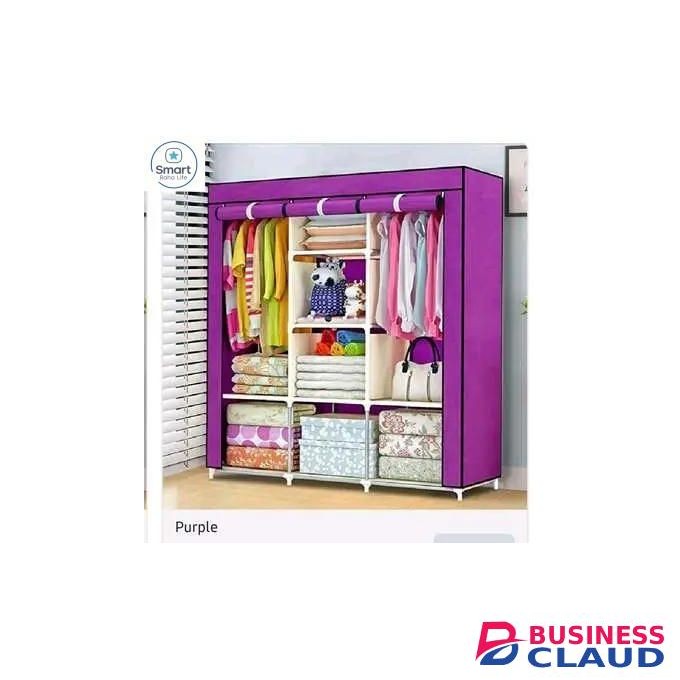 Smartraha life RahaLife 130CM 3 Column Portable Fabric Cloth Wardrobe Wardrobe - Purple 8 Shelves & Hanging Section