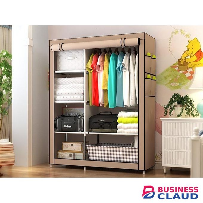 Nice One YG-105 2 Column Portable Fabric Cloth Wardrobe – 5 Shelves & Hanging Section - Coffee Brown