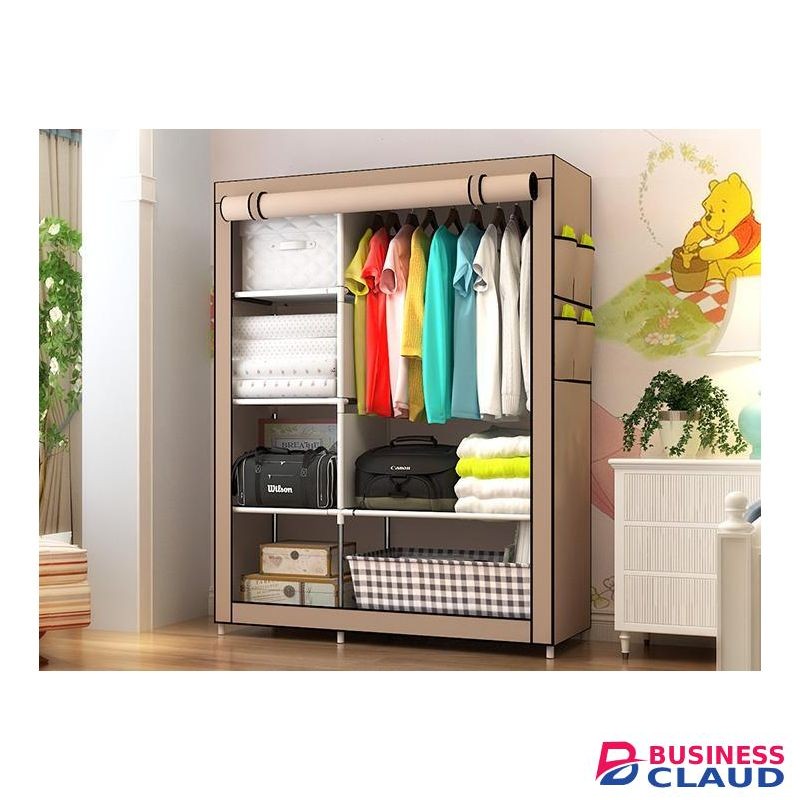 Nice One YG-105 2 Column Portable Fabric Cloth Wardrobe – 5 Shelves & Hanging Section - Coffee Brown