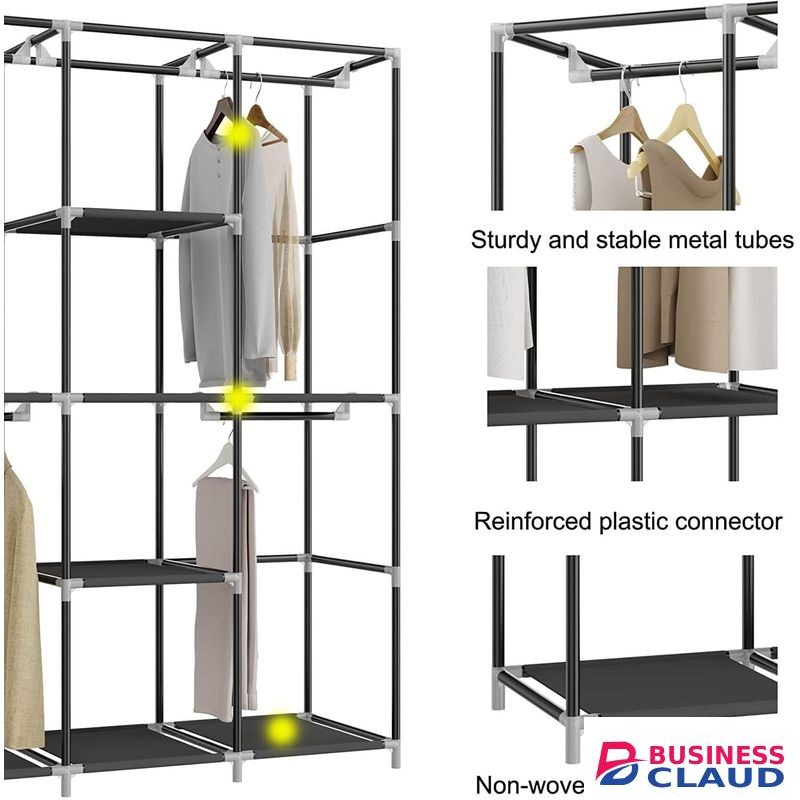Portable wardrobe, 8-compartment wardrobe storage rack, clothing storage rack