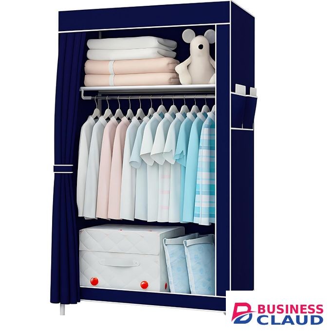 Simple Wardrobe Fabric Folding Storage Cabinet with Steel Frame and Fabric Cover – Navy Blue