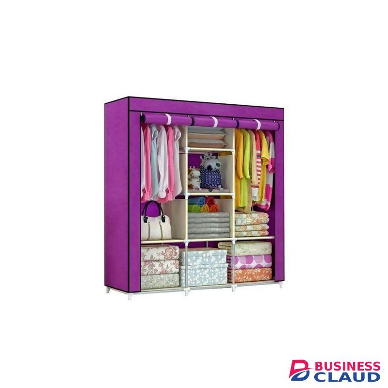 3-Column Heavy-Duty Metallic Wardrobe with Fabric Cover – Spacious & Durable