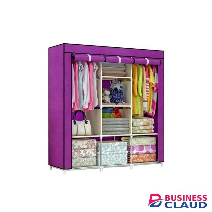 3-Column Heavy-Duty Metallic Wardrobe with Fabric Cover – Spacious & Durable