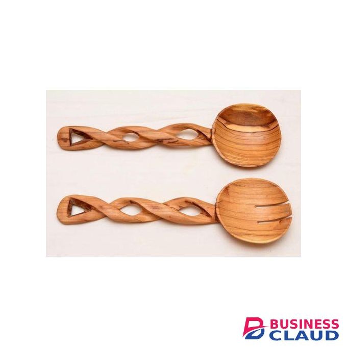 Set of twisted salad wooden spoon ( 20 cm long)