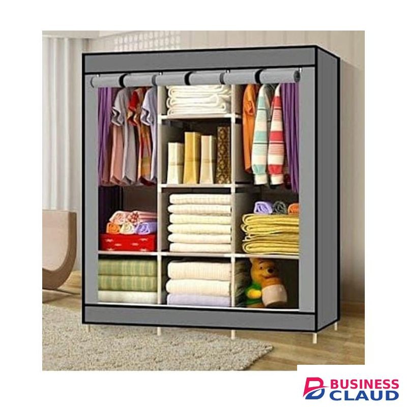 HOMMY Mettalic Portable Cloth Wardrobe 3 Column,