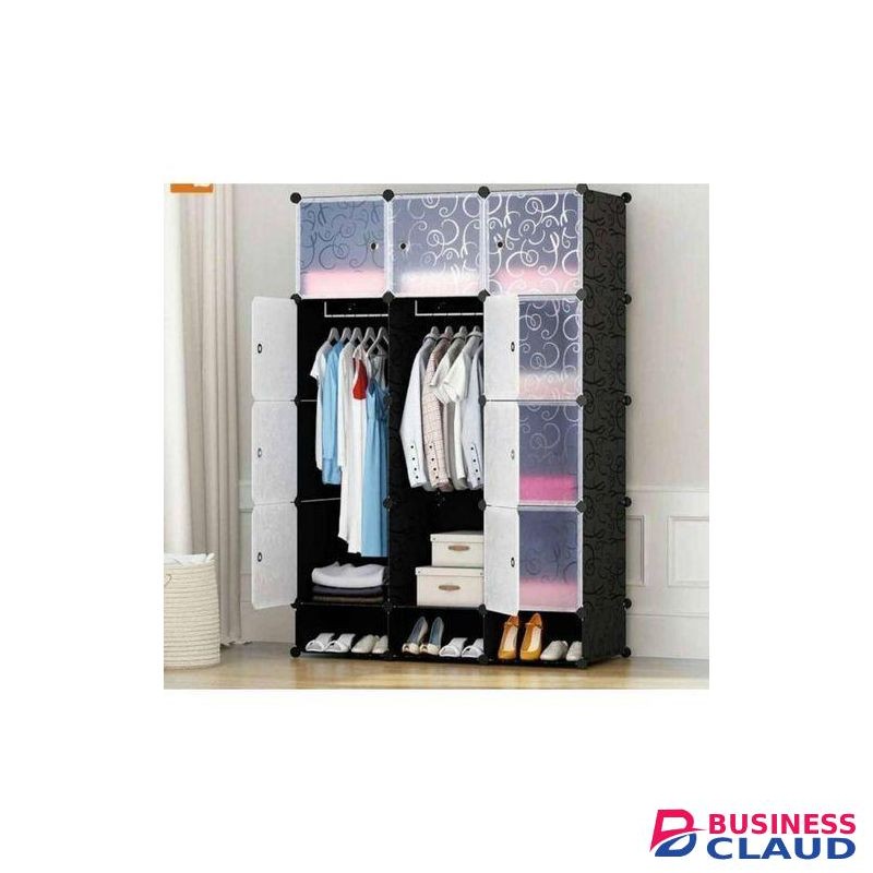 High Quality Modern Heavy Duty Portable 3-Column Plastic Wardrobes-black