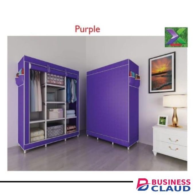 JIBAO Quality 3 Column Wooden Portable Wardrobe-Maroon