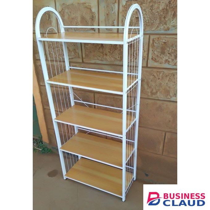 5-Layer Multipurpose Free-Standing Stainless Steel Shoe Rack With Smooth Finish Natural Wooden Shelves