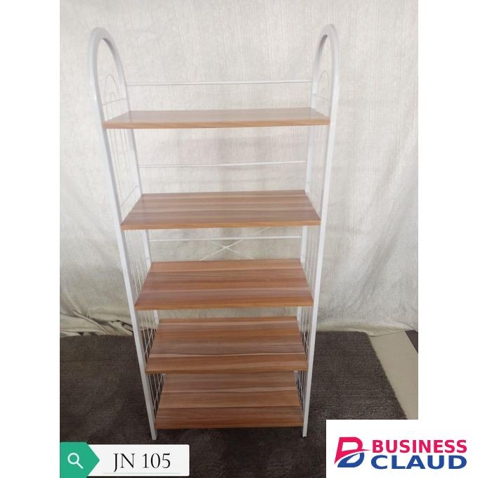5-Layer Multipurpose Free-Standing Stainless Steel Shoe Rack With Smooth Finish Natural Wooden Shelves