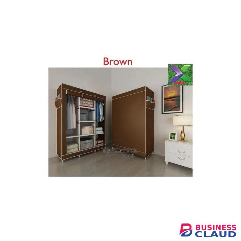 High Quality 3 Columns Portable Metallic Wardrobe - Brown