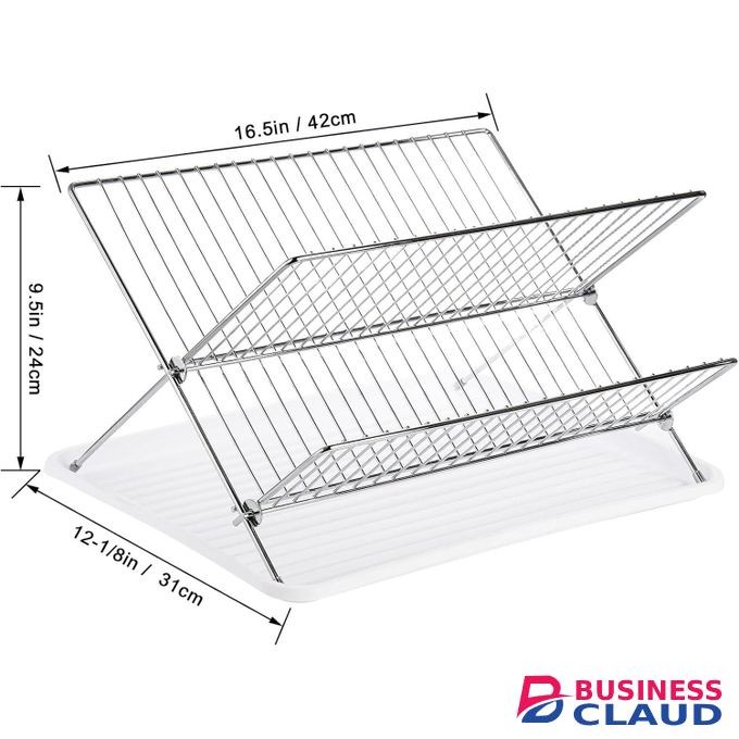 TodyJeyHo Collapsible Dish Drying Rack with Drip Tray 2 Tier Dish Drainer Rack