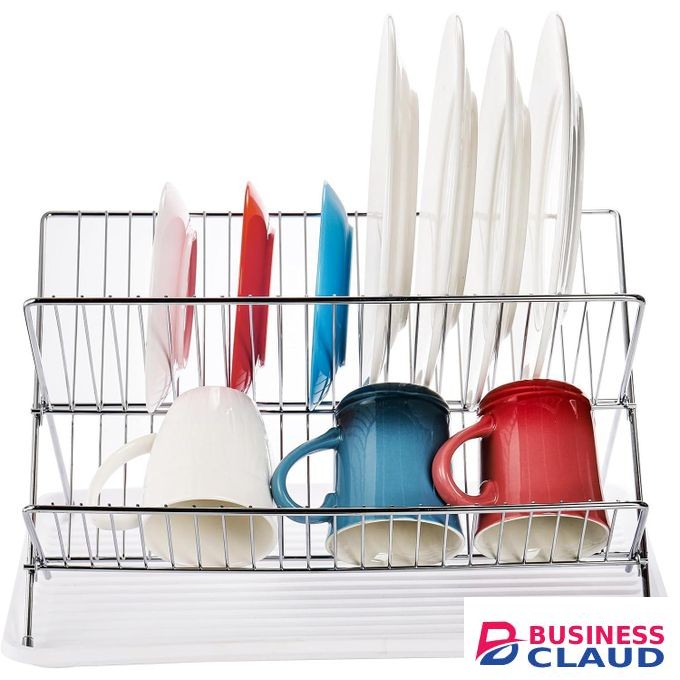 TodyJeyHo Collapsible Dish Drying Rack with Drip Tray 2 Tier Dish Drainer Rack