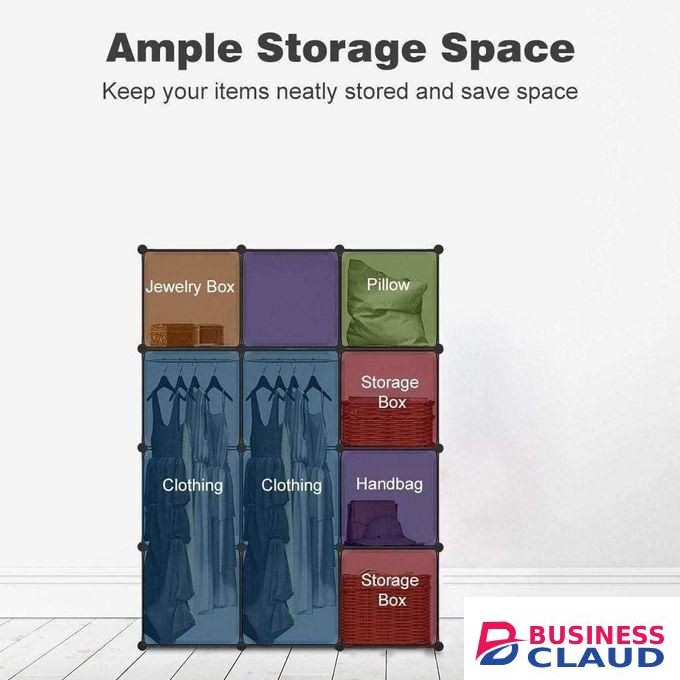 Hot Sale Hard Semi Permanent PP Wardrobes With Inbuilt Shoe Rack, DIY Furniture 12 Cube Multipurpose Magnetic Door Waterproof Wardrobe Metallic Wire Organizer, Book Shelf, Storage Cabinet, MULTICOLOR