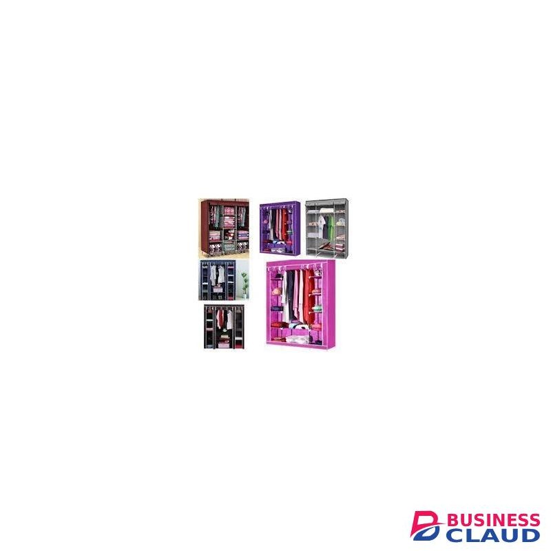 Three-Column Metallic Portable Wardrobe with Hanging Rail & Multi-Shelf Storage – 130×45×160 cm