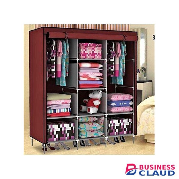 Beautiful 3Column Portable Wardrobe-Maroon,High Quality