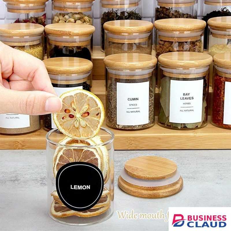 15pcs Glass Spice Jar set with a Wooden Bamboo Stand