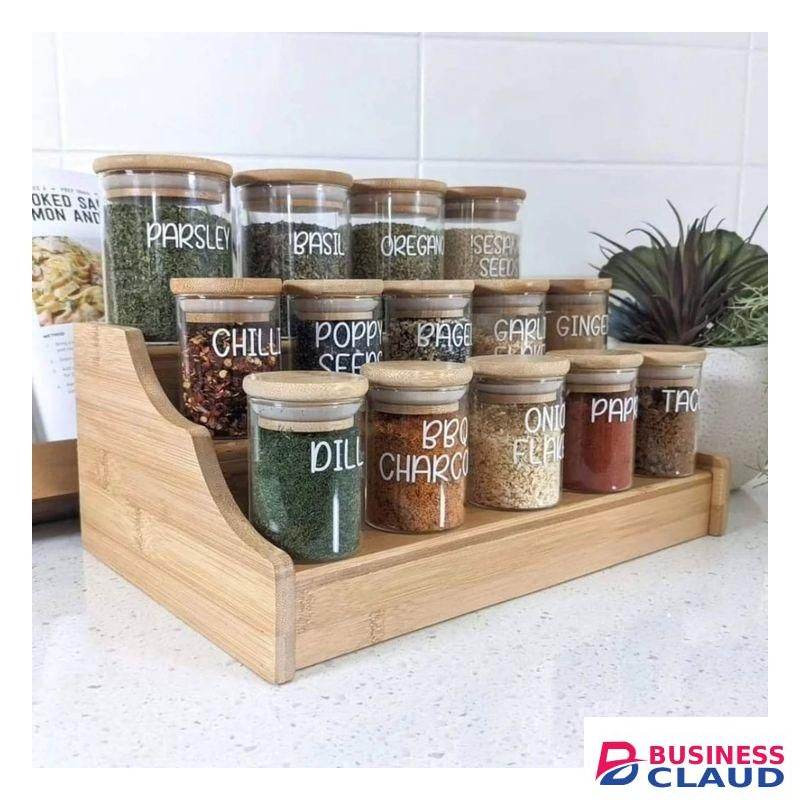 15pcs Glass Spice Jar set with a Wooden Bamboo Stand