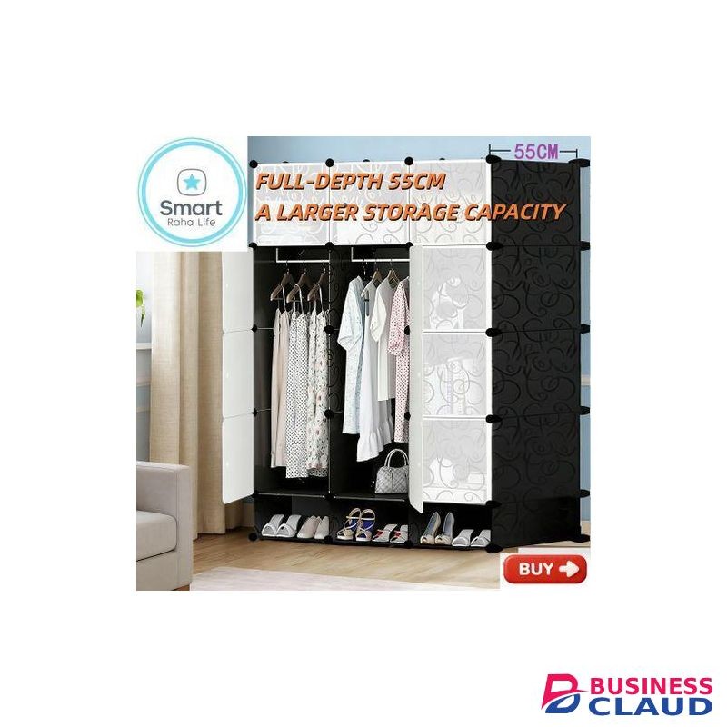 Share this product Official Store RahaLife 12 Grids 3 Columns Plastic Clothes Portable Wardrobe Full-Depth 55CM Closet Storage Shelf With Shoes Storage Box