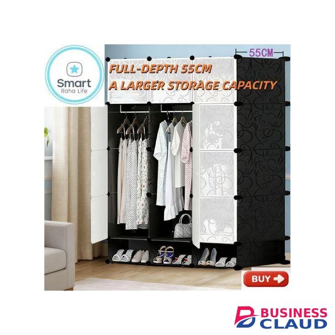 Share this product Official Store RahaLife 12 Grids 3 Columns Plastic Clothes Portable Wardrobe Full-Depth 55CM Closet Storage Shelf With Shoes Storage Box