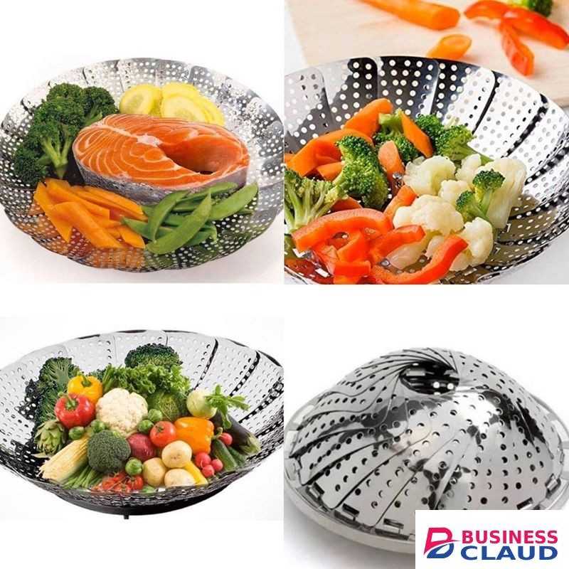 Expandable Vegetable Steamer Food Steamer Basket Maintains Food Nutrients & Vitamins for Healthy Living - Stainless Steel