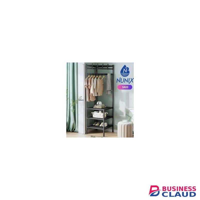Nunix SR03 Triangular standing corner hanging clothes/coat rack shelf and shoe rack