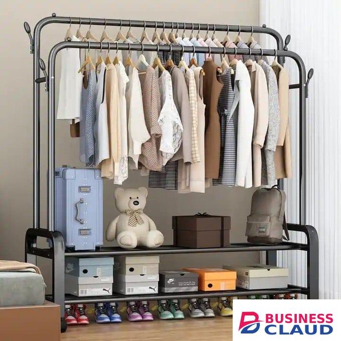 Multipurpose Hanger-with clothing hanger and double shelf